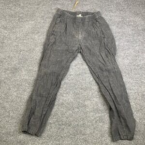 Eileen Fisher Organic Linen Tapered Pants Charcoal Gray Elastic Waist XXS PTP